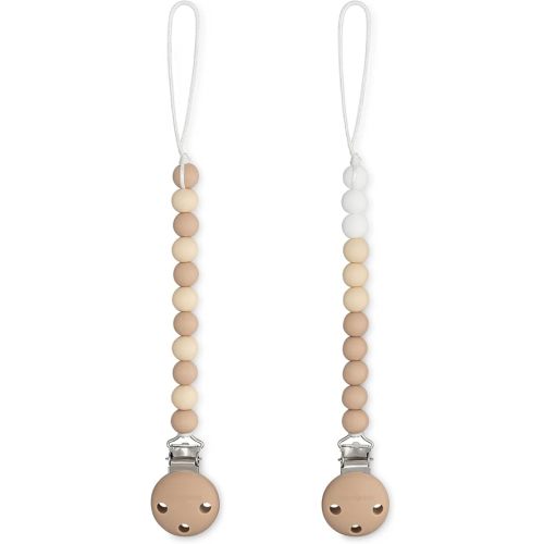 Comfy Cubs Pacifier Clips 2 Pack - 100% Food Grade Silicone Baby Pacifier Clips, BPA & PVC Free - CPSIA Certified, Lightweight and Flexible Baby Gifts - Beige, Light Beige & White