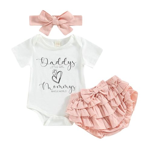 Newborn Infant Baby Girl Outfit 3pcs Letter Print Western Clothes Sets Short Sleeve Tassel T-Shirts Shorts