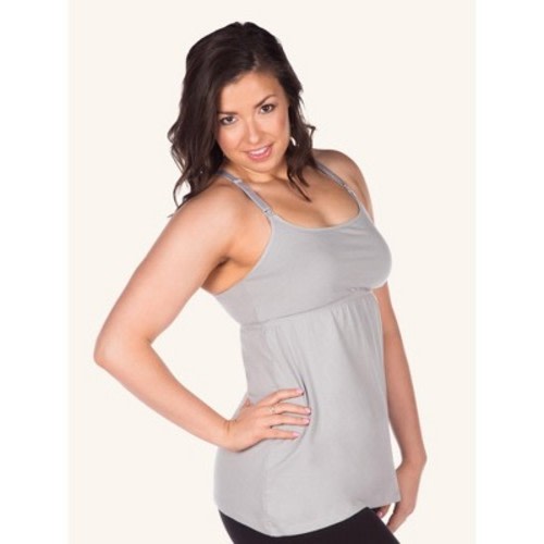 Leading Lady Lace-Back Maternity to Nursing Tank in Silver Sconce, Size: Large.