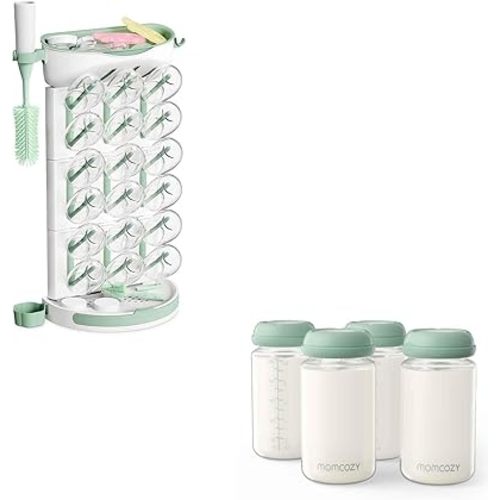 Momcozy Natural Baby Bottle & Momcozy DIY Larger Bottle Drying Rack for 18 Bottles