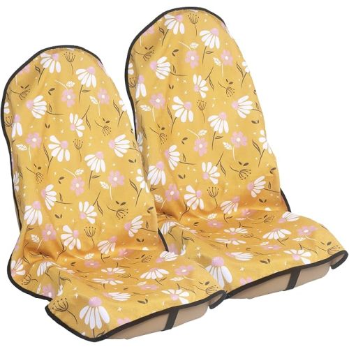 Back Seat Cover for Car Trucks Van SUV Jeep,Waterproof Rear Bench Towel Seat Covers for Dogs and Kids,Automotive Backseat Protector (Chamomile and Yellow)