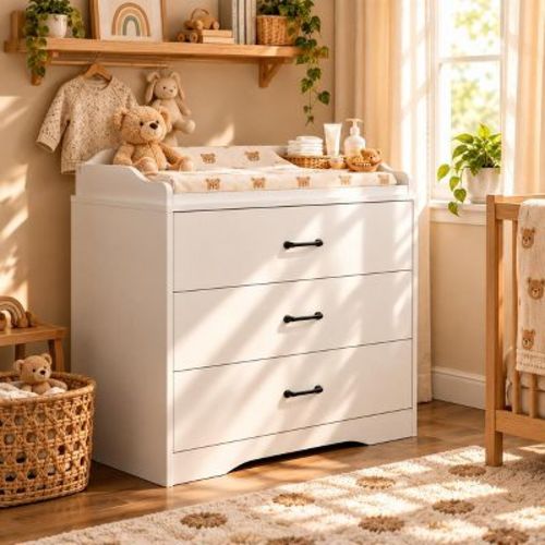 Ample Storage Drawer Baby Changing Table Dresser,Nursery Storage Baby Dresser Chest,Safe Changing Station for Infant Diaper Care,Kids Clothing Storage