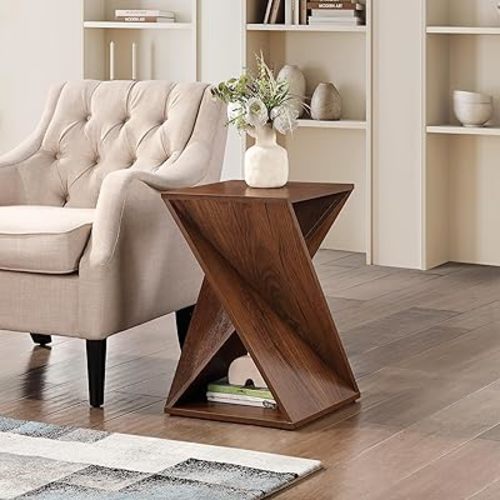 Modern One-of-a-Kind Twisted End Table, Farmhouse Side Table, Farmhouse, Living Room, Bedroom Accent Table, Contemporary Architectural Designed - Walnut