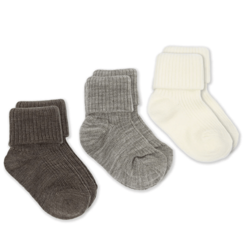 (0-6 months)  Brown-Gray & White Wool Socks, Baby and Toddler,