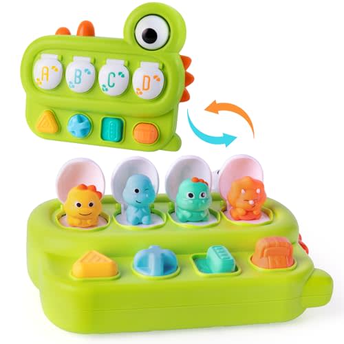 Cause and Effect Pop Up Dinosaur Baby Toy 6-12 Months, Sensory Early Learning Fine Motor Skills Toy for Toddler Boy Girl 9 11 Months