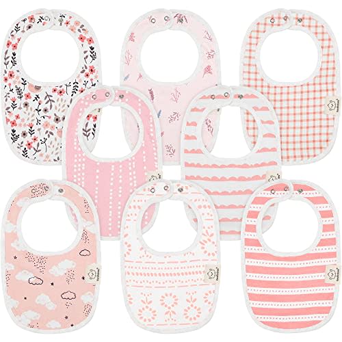 8-Pack Organic Baby Bibs for Girls & Boys - Teething Newborn Bibs (Sweet Charm)