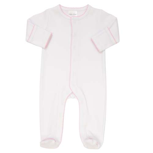 Picot Trim Footie- White W/ Pink