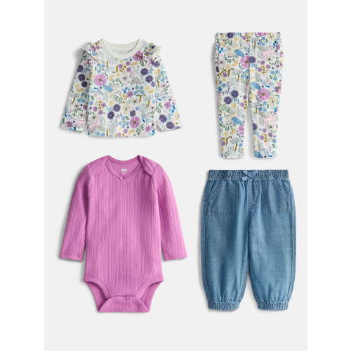 Wonder Nation Baby Girls Mix and Match Outfit Set, 4 Piece, Sizes 0-24 Months