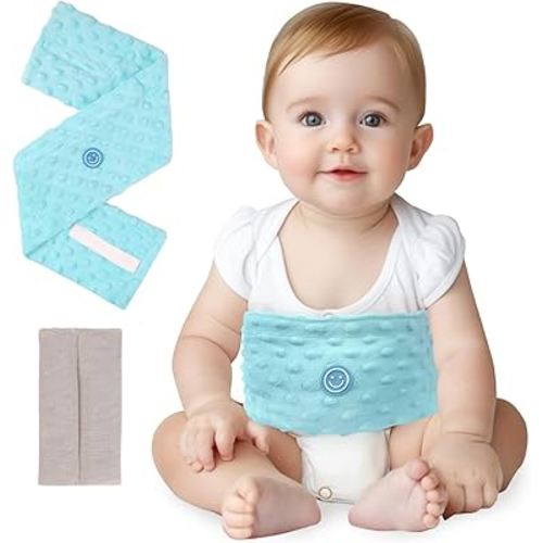 Colic and Gas Relief for Newborns and Infants, Flaxseed Heated Tummy Wrap, Baby Swaddling Belt with Soothing Warmth, Natural Relief for Upset Stomach in Babies Toddlers, 0-3 Years (Blue)