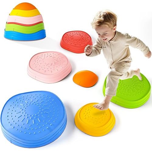 Stepping Stones for Kids – Toddler Stepping Stones for Balance and Sensory Play, Non-Slip Indoor and Outdoor Balance Toys for Boys and Girls Age 3+, Stackable 6 Pcs Set