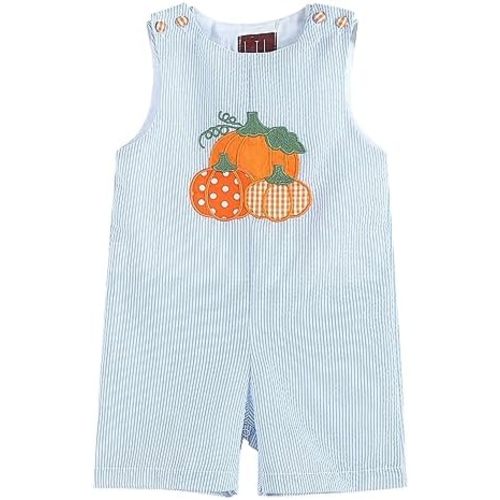 Baby Boys and Toddler Pumpkin Thanksgiving Shortalls
