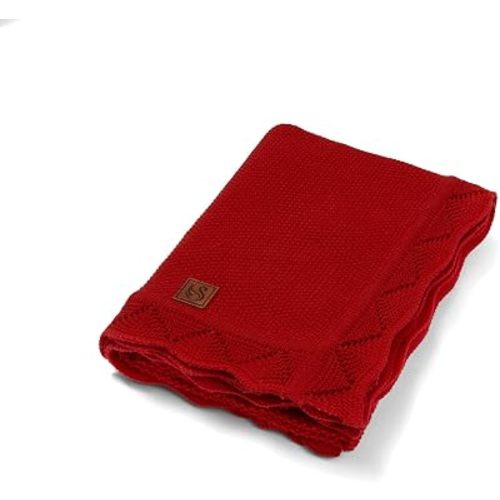 Heirloom Lace Blanket for Baby - 100% Luxury Soft Cotton Knit Warm Cozy Cuddle Stroller Crib Blanket for Newborns, Infants, & Toddlers (Red X-mas)