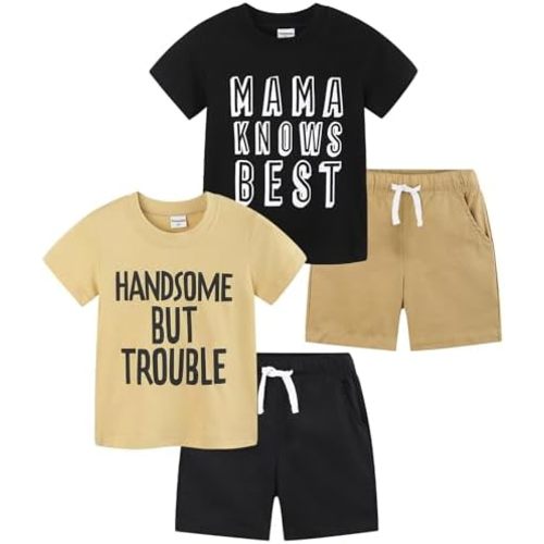 Toddler Boy Clothes 4 Pieces Cotton Spring Summer Short Sleeve T-Shirt And Shorts Clothing Set 2-7T
