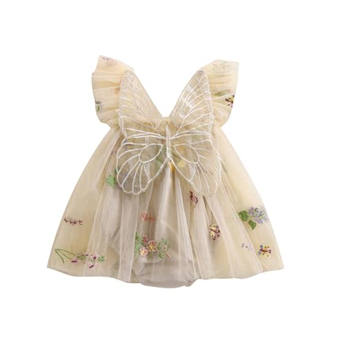 Newborn Infant Baby Girls Clothes Flower Butterfly Embroidery Sleeveless Romper Tulle Mesh Dress Toddler Bodysuit