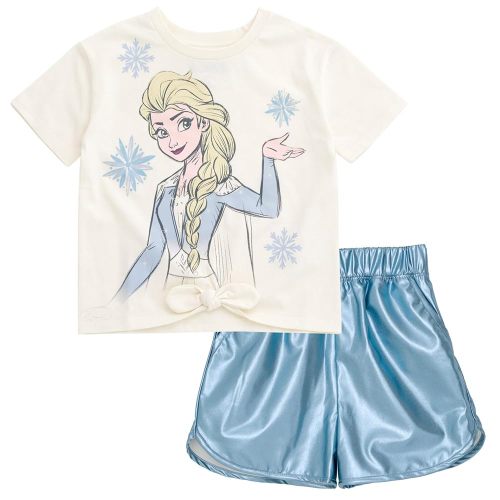Disney Girls Crop Top T-Shirt and Metallic Shorts Outfit Set Toddler to Big Kid Sizes (2T - 14-16)