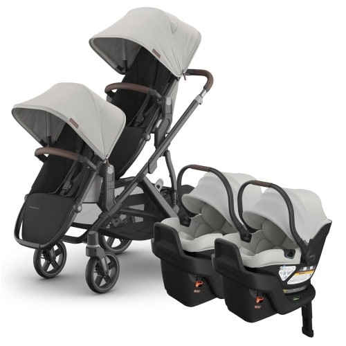 UPPAbaby Vista V3 Twin Stroller with RumbleSeat V3 + Aria V2 Travel System Bundle - Savannah / Savannah
