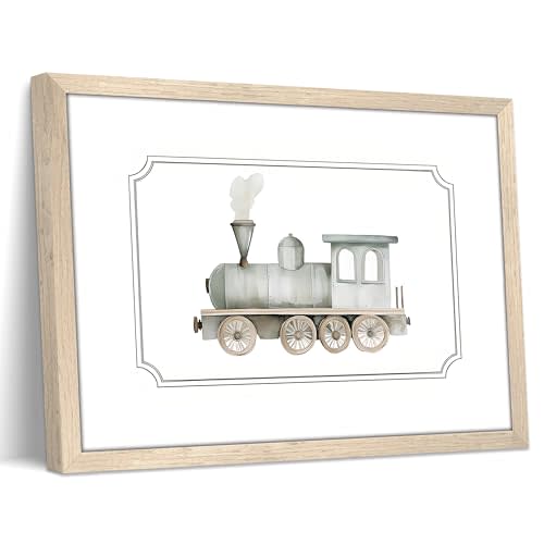 Steam Train Wall Art Painting, Train Canvas Print Poster Picture, Vintage Baby Nursery Decor Paintings, Boy Girl Room Wall Decor, Cute Travel Adventure Artwork 16x24 Inch Framed