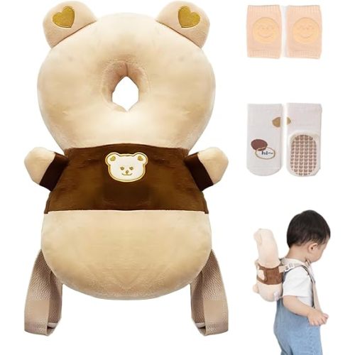 WKC Baby Head Protector Backpack with Knee Pads & Non-Slip Socks, Toddler Safety for Crawling & Walking (Style 16)