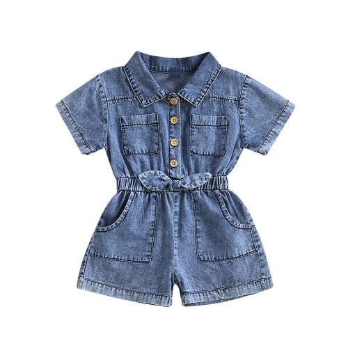 Fancifize Toddler Baby Girl Summer Outfits Short Sleeve Denim Romper Jumpsuit Short Jean Overalls Button Down Jumpsuit 1-4T