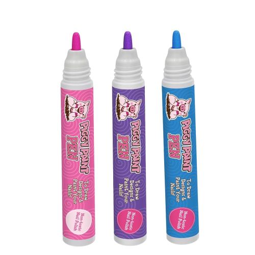 Piggy Paint | 100% Non-Toxic Girls Nail Polish Pen Marker | Safe, Cruelty-free, Vegan, & Low Odor for Kids (Pink, Purple, & Blue)