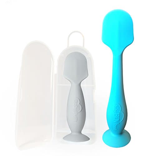 Baby Bum Brush, Original Diaper Rash Cream Applicator, Soft Flexible Silicone Brush, Unique Gift + Mini Diaper Rash Cream Applicator with Travel Case, [Blue + Gray]
