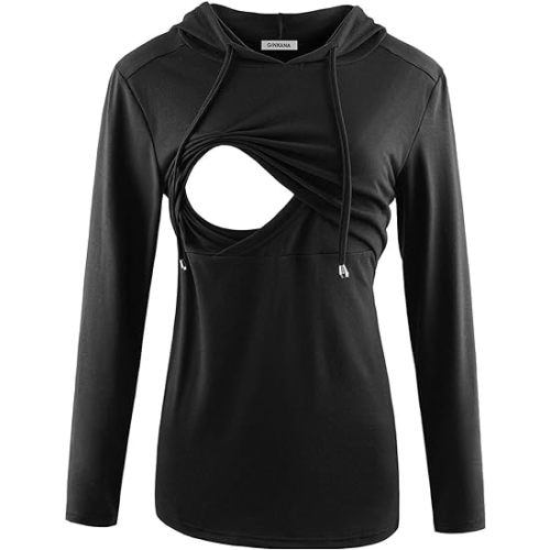 GINKANA Women's Nursing Hoodie Sweatshirt Long Sleeves Breastfeeding Maternity Tops Casual Clothes