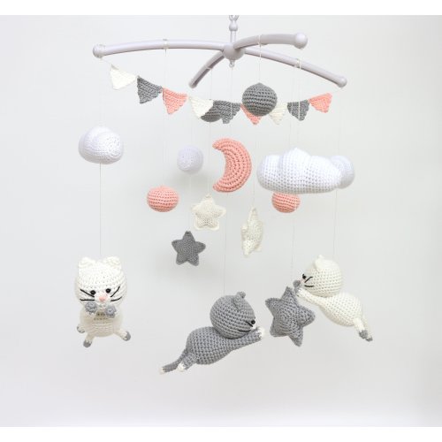 Crochet cat baby mobile, kitten mobile nursery, Baby Mobile Meow Meow, Crochet cat, Baby Crib Mobile, Nursery crib mobile,Baby shower decor