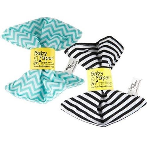 Baby Paper – 2 Pack of Crinkly, Sensory Toys, Black & White Stripe, Turquoise Zig Zag