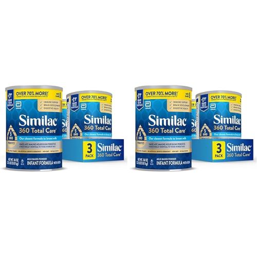 Similac 360 Total Care Infant Formula, Has 5 HMO Prebiotics, Our Closest Prebiotic Blend to Breast Milk, Non-GMO, Baby Formula Powder, 36-oz Value Can, Pack of 3