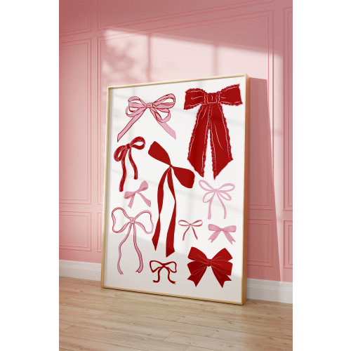 PHYSICAL PRINT Pink and Red Bow Coquette Ribbon Coastal Cowgirl Decor Preppy Aesthetic Trendy Romantic Cottagecore Dorm Decor Art