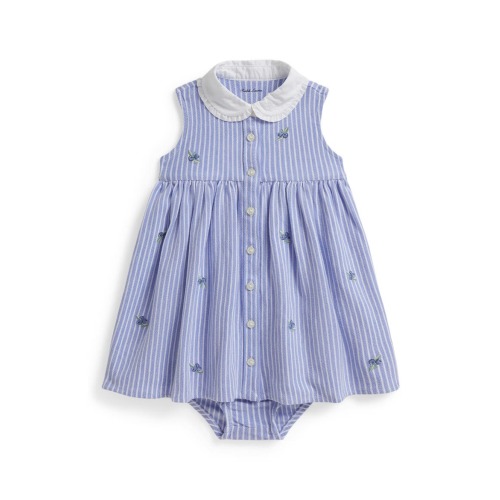 Blueberry Oxford Cotton Dress & Bloomers Set