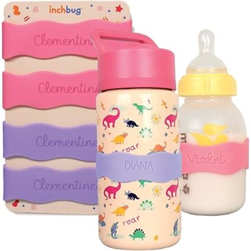 InchBug Orbit Labels Silicone Bottle Bands, 2 Color 4-Pack, Fairy Dust