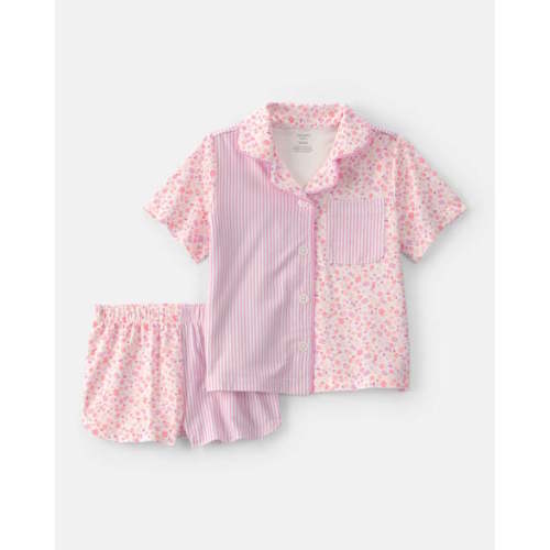 Toddler Girl Floral Striped Short-Sleeve Loose Fit 2-Piece Pajama Set - Pink | Carter's