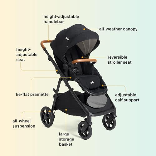 Joie Baby, Ginger and Rue Travel System – 4-in-1 Travel System with Lightweight Baby Car Seat and an Included Anti-Rebound Base for Easy Install and Height-Adjustable Stroller (Shale Dark)
