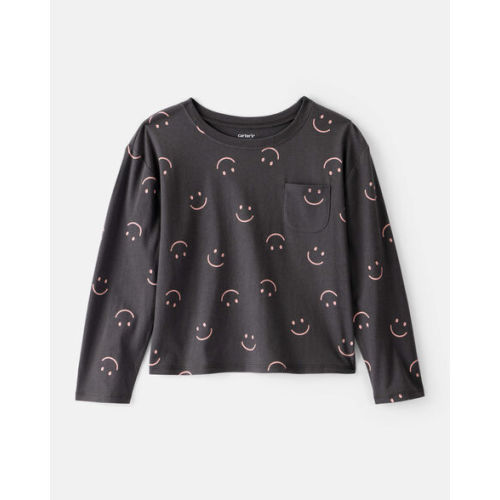Girls Smiley Face Print Long-Sleeve Top - Black | Carter's