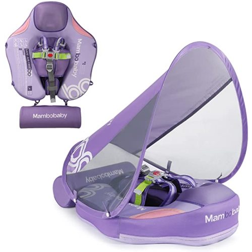 Mambobaby Float with Canopy, Baby Floats for Pool Non-Inflatable Waist Float Swim Training Toy with UPF 50+ UV Sun Canopy (Contrast-Purple)