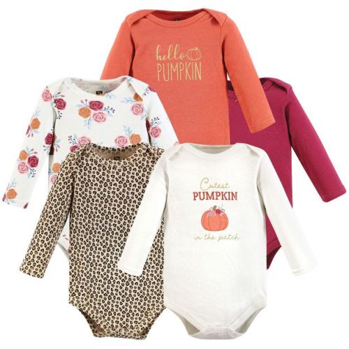 Hudson Baby Infant Girl Cotton Long-Sleeve Bodysuits, Cutest Pumpkin, 0-3 Months
