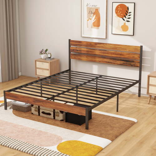 Bigleap Full Size Metal Platform Bed Frame, No Box Spring Needed with 700LBS Sturdy Wooden Slats Support, Noise Free