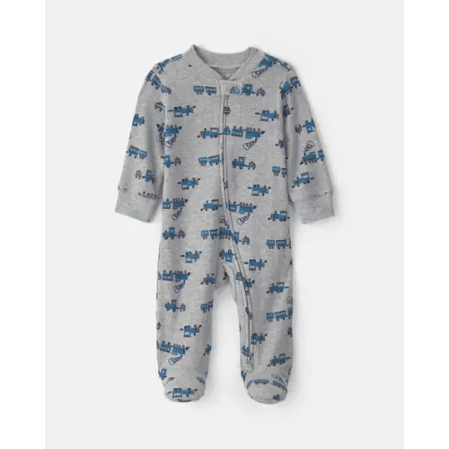 Baby Boy Train Cotton 2-Way Zip Thermal Sleep & Play Pajamas - Grey | Carter's