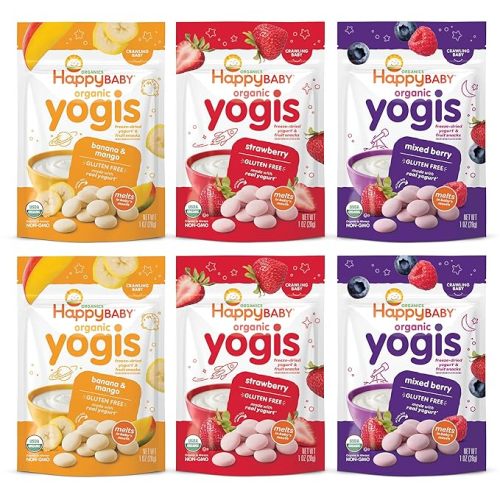 Happy Baby Organics Yogis Freeze-Dried Yogurt & Fruit Snacks, Variety Pack, 1 Ounce (Pack of 6)