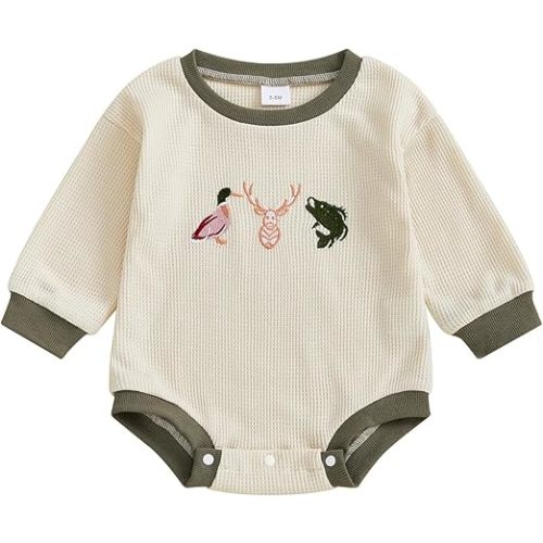 Infant Long Sleeve Bubble Romper Baby Boy Fall Winter Outfits Newborn Waffle Knit Embroidery Bodysuit Clothes