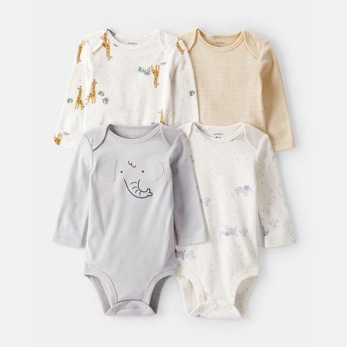 Baby Carter's 4-Pack Safari Print Long-Sleeve Bodysuits
