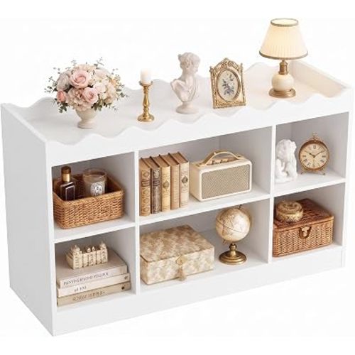 Besiost Scalloped 6 Cube Storage Organizer, 3-Tier Short Cube Bookshelf 46"
