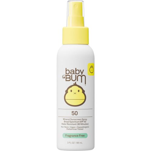 Baby Bum SPF 50 Sunscreen Spray - Mineral UVA/UVB Face and Body Protection for Sensitive Skin - Fragrance Free - Travel Size - 3 oz