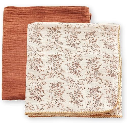 Baby Swaddle Newborn Recieving Blanket 100% Cotton Muslin 2Pack Nursery Wrap Lace Design 40"x40"