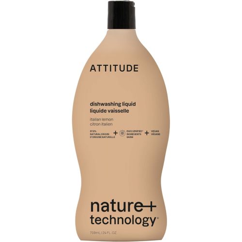 ATTITUDE Dish Soap, EWG Verified, Plant-Based & Vegan Dishwashing Liquid, Naturally Derived, Italian Lemon Scent, 24 Fl Oz