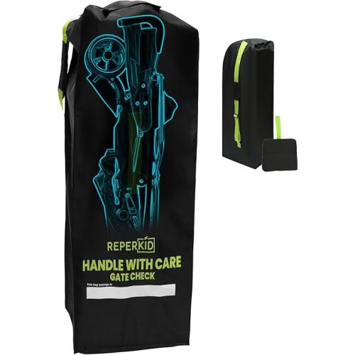 reperkid Umbrella Stroller Bag for Airplane Travel, Black and Green, 47" H x 15" W x 12" D, Fits Most Single and Double Umbrella Strollers – Premium Waterproof Cover, Adjustable Shoulder Strap