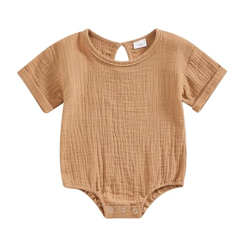 Merqwadd Baby Boy Girl Bubble Romper Infant Oversize Plain Crewneck T-Shirt Bodysuit Tops