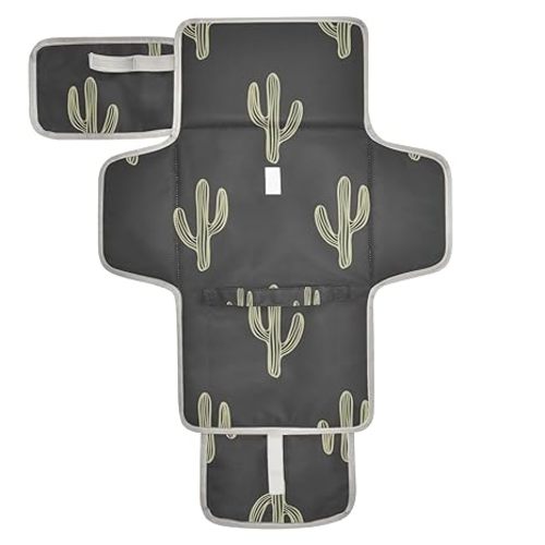 Black Cactus Portable Diaper Changing Pad - Waterproof Foldable Baby Diaper Changing Pad with Built-in Pillow, Travel Diaper Changing Mat for Newborn Baby