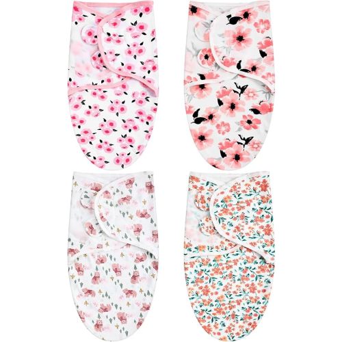 Newwiee 4 Pcs Preemie Baby Swaddle Wrap Adjustable Cotton Preemie Swaddle Blanket for Newborn Boys Girls(Flower Style,Fit for Preemies)
